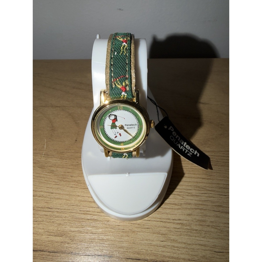 NEW VINTAGE PENATECH LADY GOLFER MOVING GOLF BALL GOLD WATCH